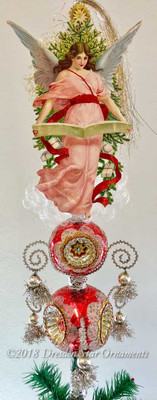Celestial Christmas Angel on tall Red Glass Spire Topper