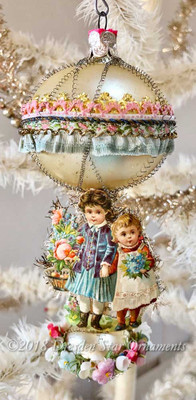 Sweet Girls in Glass Double-Balloon Ornament with Silk Flowers