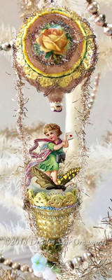 Fairy Riding Butterfly in Fanciful Glass Hot Air Balloon with Bell Basket