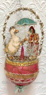 Gentleman Duck Holding Umbrella for Lady Cat on Antique Rose Glass Top Ornament