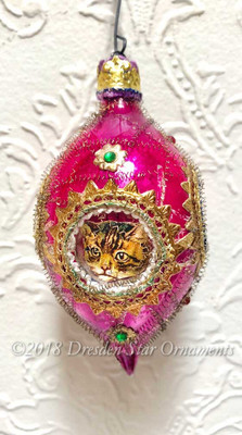 Four Adorable Kitty-Cats Framed in Purple Teardrop Indent Ornament