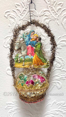 Mary on Donkey with Baby Jesus and Joseph on Figural Glass Basket 