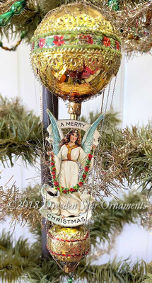 White Christmas Angel On Graceful Gold Double-Balloon Ornament