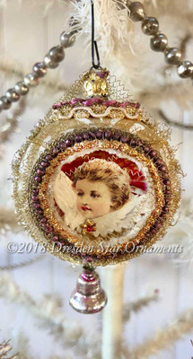 Cherub Angel in Fancy Antique Indent Ornament with Miniature Glass Bell