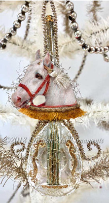 Exquisite Cream-White Horse on Lovely Decorated Mandolin Ornament