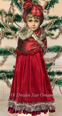 Reserved for Dennis - Magnificent Large Victorian Girl in Red with Crepe-Paper Skirt