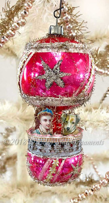 Dog and Girl Riding Pink Double Balloon with Glittered Silver Stars 