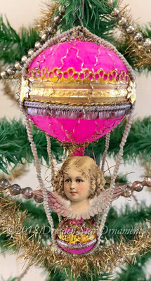 Cherub Angel with Lavender Wings on Antique Pink Double-Balloon 