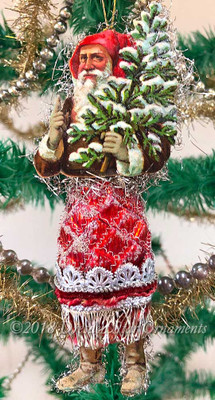 Jolly Santa Holding Tree with Red Pinecone Body 