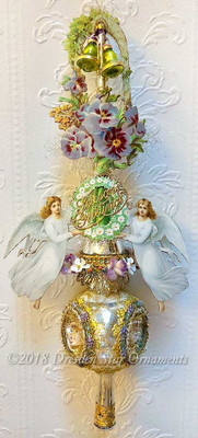 Reserved for Gabrielle – Opulent Silver Spire Topper with Twin Angels, Pansies and Bell Tower 