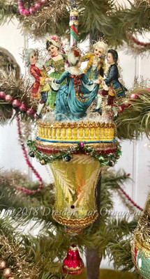 Dancing Children on Christmas Bell Ornament with Miniature Garland.