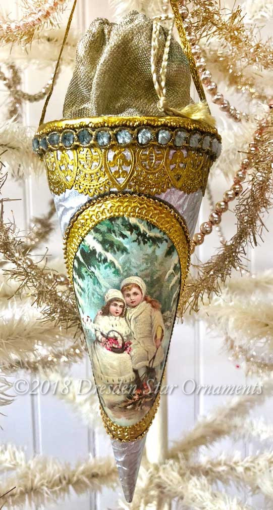 2 Vintage Silver Gold Foil Candy Cone Cornucopia Container Christmas  Ornament Christmas Trees Ornaments & Accents etna.com.pe