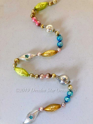 Fancy Vintage Multicolored Glass Bead Garland in Pastel Pink, Light Green, Blue, Silver, Gold – 6 Foot Length BM19003   