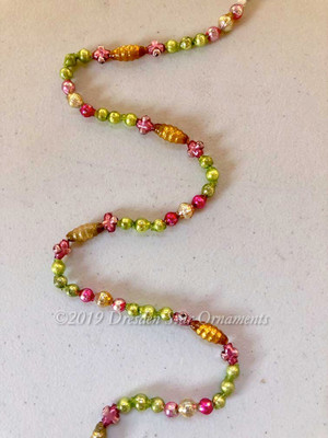 Fancy Vintage Multicolored Glass Bead Garland in Glowing Pink, Light Green, Gold, Light Gold – 3 Foot Length BM19008