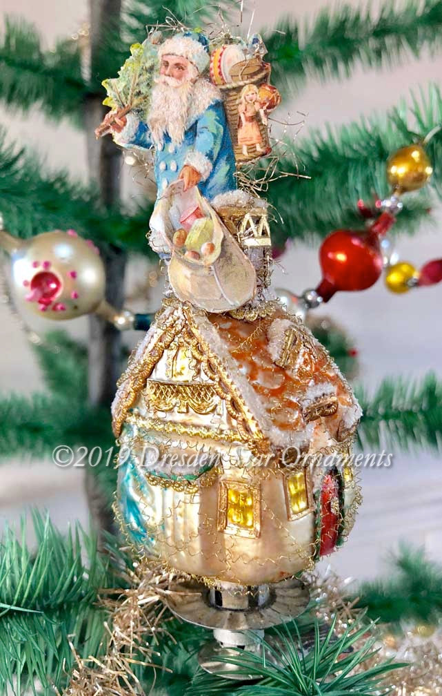 Santa on Deluxe Glass House Clip-On Ornament Decorated on All