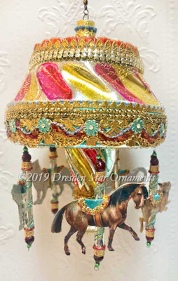 Amazing Large Deluxe Carousel with Tiger, Polar Bear, Rabbit, & Wolf