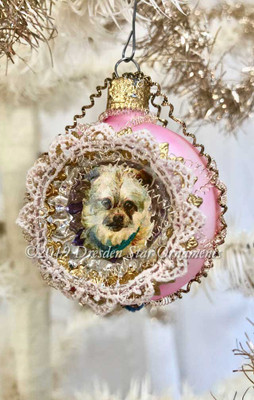 Adorable little Dog in Lace-edged Satin Pink Indent