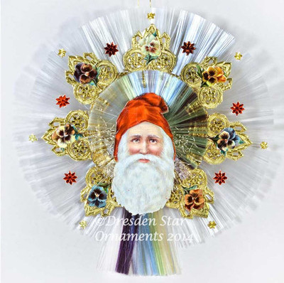 Santa with Red Hood on Double Spun-Glass Disks with Fan Design