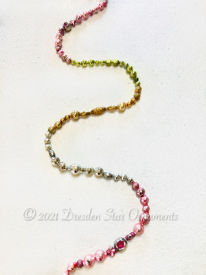 Fancy Multicolored Glass Bead Garland in Pastel Pink, Light Green, Dazzling Gold, Silver - Variation 1  –  9 Foot Length