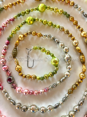 Fancy Multicolored Glass Bead Garland in Pastel Pink, Light Green, Dazzling Gold, Silver - Variation 2 – 9 Foot Length