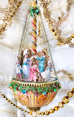 Reserved for Dennis – Children Dancing on Two-Sided Glass Victorian Umbrella ornament 