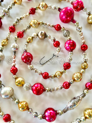 Reserved for Christine - Elegant Cranberry Glass Bead Garland in Soft Gold, Silver, Champagne – 9 Foot Length