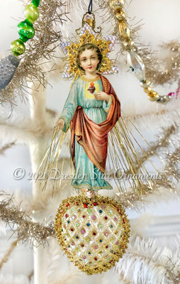 Glorious Jesus on Multifaceted Ornament Studded with Colorful Rhinestones