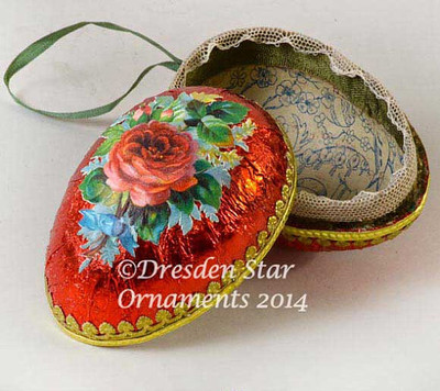 2-Sided Red Foiled Paper Egg Container with Red and Pink Roses
