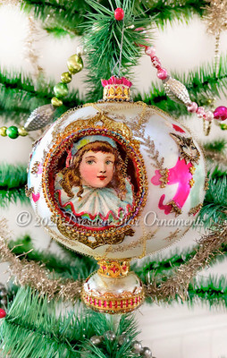 Reserved for Gabrielle - Large Fanciful Six-Sided Clown Ornament with Spindle Bottom Showcasing 3 Children and 3 Kitties 