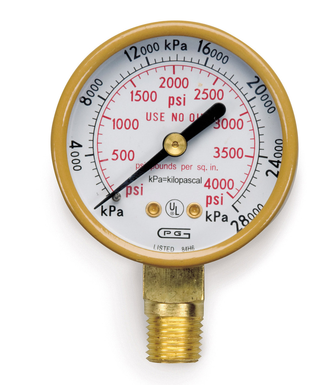 Air/Oxygen High/Tank Pressure Gauge (0 to 4,000 PSI) Hobart Welding