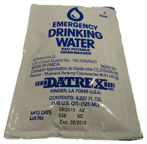 Datrex Emergency Drinking Water - 125 ml Sachets - USCG/SOLAS/BV (front)