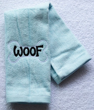 Woof Bone on Light Blue Hemmed Drool Towel