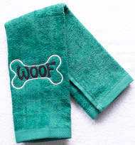 Woof Bone on Hunter Green Hemmed Drool Towel
