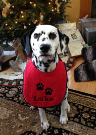 Puppy size red terry drool bib