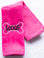 Woof Bone on Pink Hemmed Drool Towel