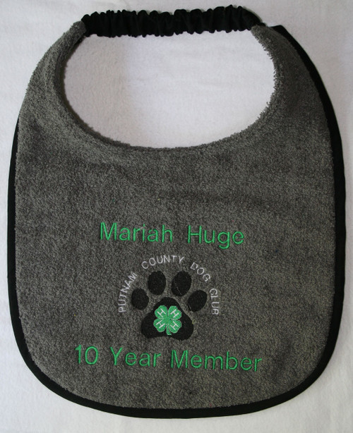 Large gray terry dog drool bib