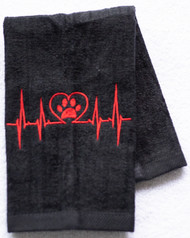 Hemmed Black Heart Beat Paw Drool Towel