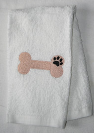 Bone with Paw on White Hemmed Drool Towel