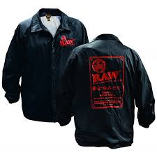 Raw Button-Up Coaches Jacket with Logo Design - Black Color