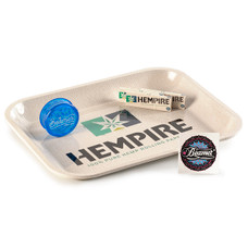 5 Item Bundle - Hempire 14” x 11” Rolling Tray + 3 Packs of Hempire 1 1/4 Size Hemp Papers + Beamer 3-Piece 63mm Acrylic Grinder