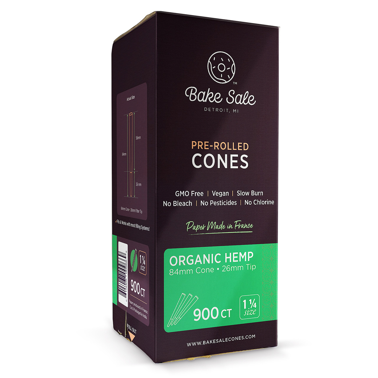 FULL BOX Raw Organic 1 1/4 Size  Pre-rolled Cones with Filter 900 Pack
