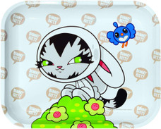 Raw Large Metal Rolling Tray, Persue Bunny Kitty Design - 14” x 11”