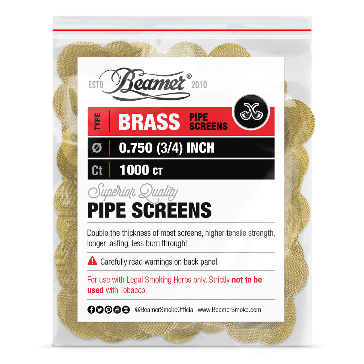Inch Brass Pipe Screen Tobacco Smoke Screen Wholesale .625" 100 5/8" 