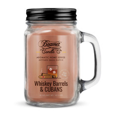  Aromatic Home Series - Large Glass Mason Jar - Candle - W/ Handle & Metal Lid - Whiskey Barrels & Cubans