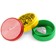 Beamer 3-Piece 63mm Aluminum Grinder w/ Extended Collection Chamber - Psychedelic Race Design (Rasta)