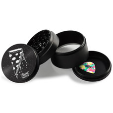 Beamer - Aircraft Grade Aluminum Grinder W/ Guitar Pick - 4-Piece - 63mm - Extended Collection Chamber - Flying Pizza Design