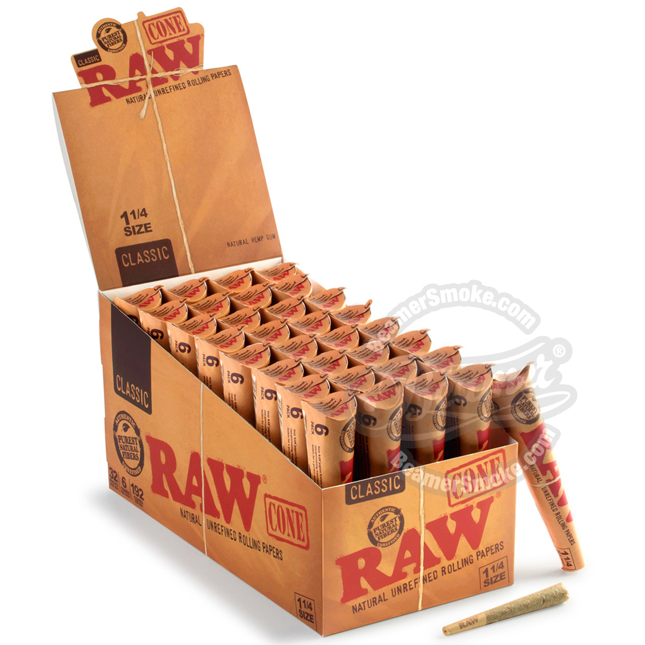 Raw Natural 1 ¼ Size Pre-Rolled Cones - 6 Count Packs - Beamer Smoke