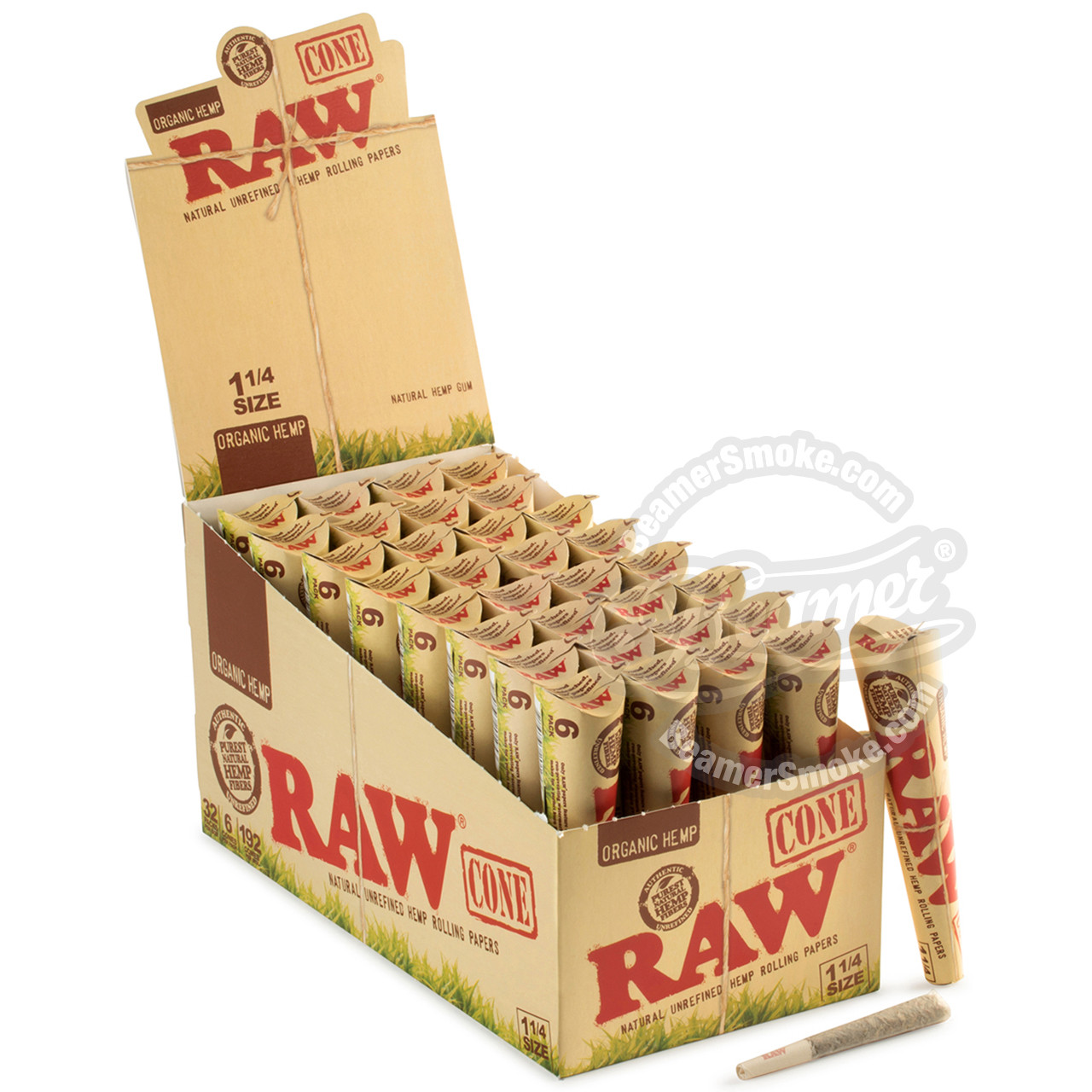 Organic 1 1/4 Size Pre Rolled Raw Cones 6 Count Packs