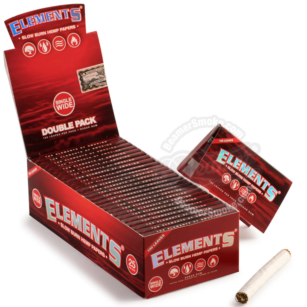 5X Packs Elements Slow Burn Hemp Single Wide Gummed Rolling Papers 100 Per Pack 