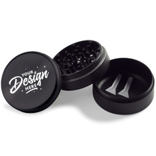 Custom Aluminum Grinders Designed by Beamer - 63mm 3-Piece with Extended Collection Chamber; Includes: 1 CNC-Engraved Logo On Top, 1 Double Thick O-ring, 1 Scraper, Plain Box - 50 Units